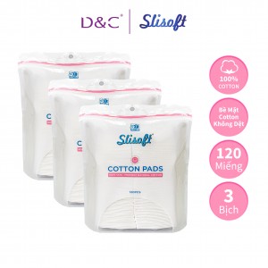 Combo 3 gói bông tẩy trang Slisoft Doctor Care 120 miếng làm từ bông tự nhiên, mềm, mịn, dai an toàn cho mọi loại da